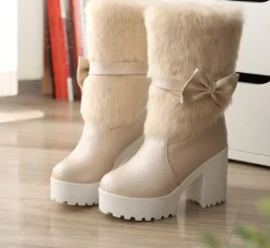 Furry Pink Bow Boots