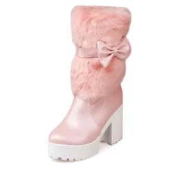 Furry Pink Bow Boots