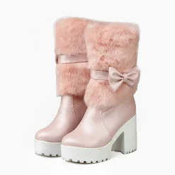Furry Pink Bow Boots