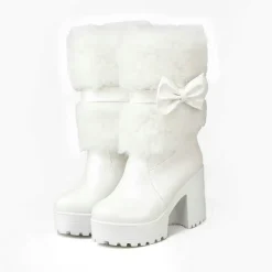 Furry Pink Bow Boots