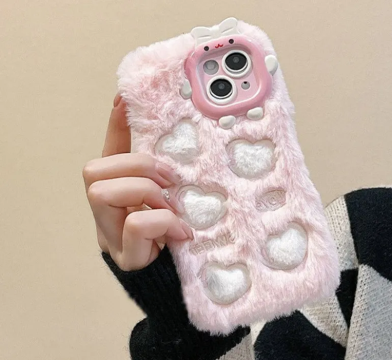 Fuzzy Heart Imprinted iPhone Case