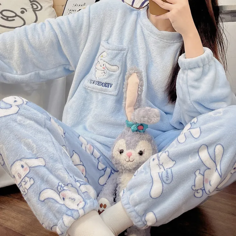 Fuzzy Kawaii Blue Pajama Set