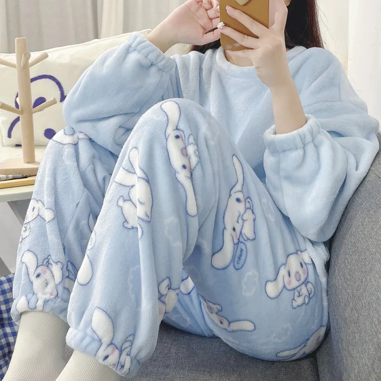 Fuzzy Kawaii Blue Pajama Set