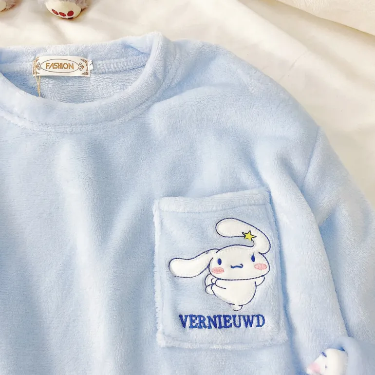 Fuzzy Kawaii Blue Pajama Set