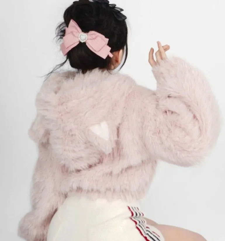 Fuzzy Kitten Cropped Hoodie