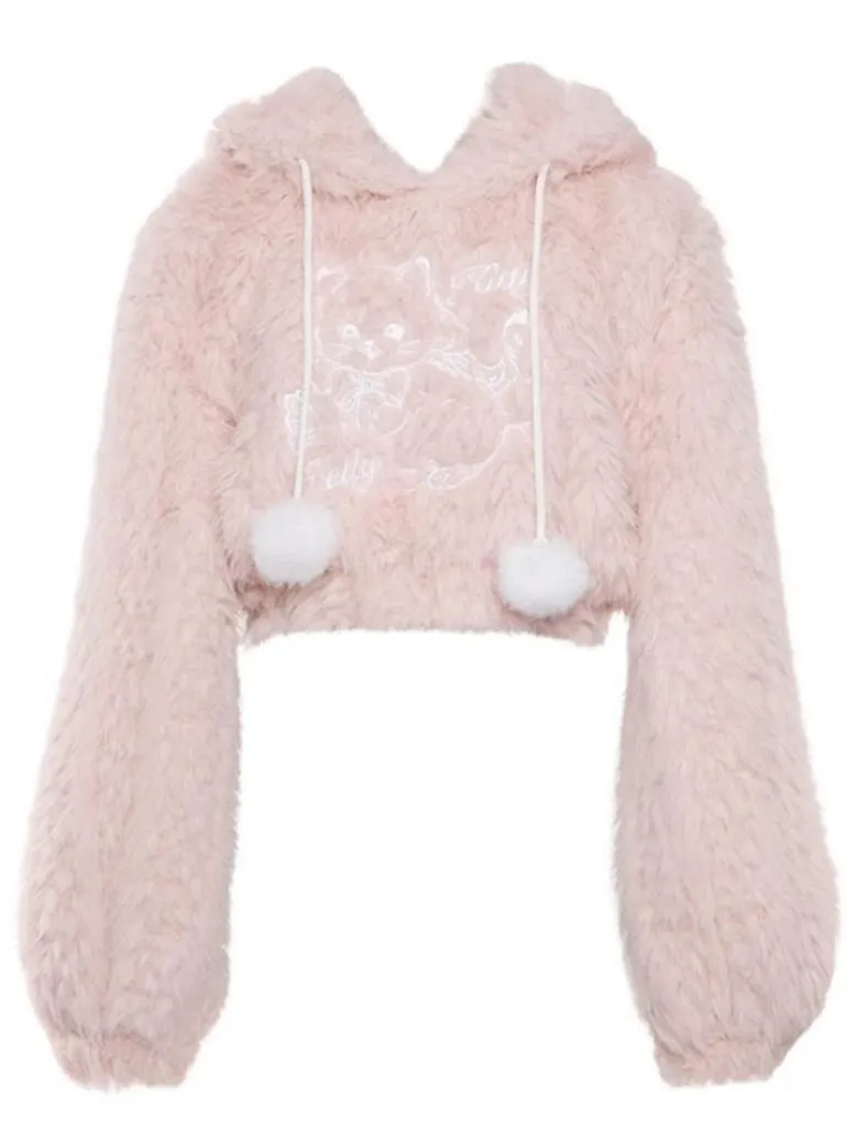 Fuzzy Kitten Cropped Hoodie