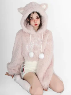 Fuzzy Kitten Cropped Hoodie