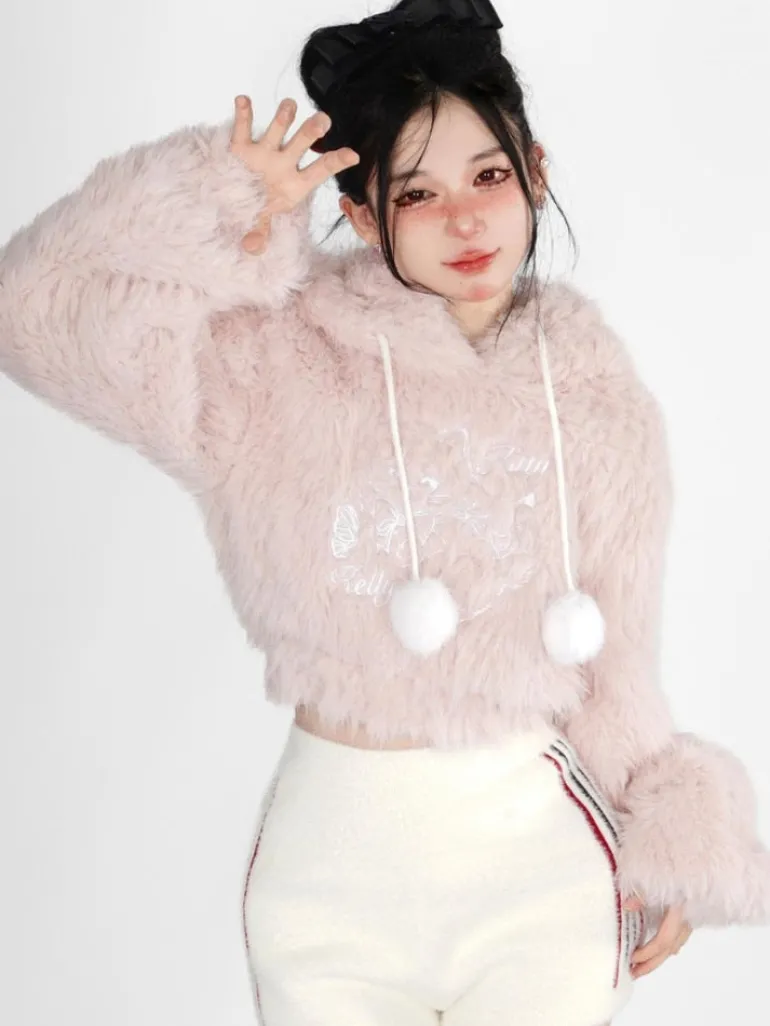 Fuzzy Kitten Cropped Hoodie