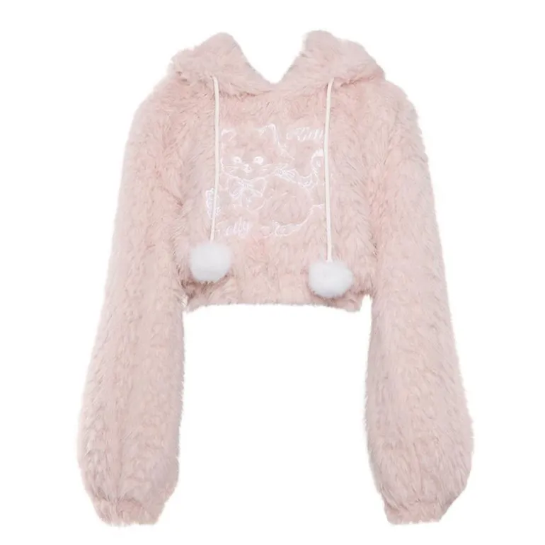 Fuzzy Kitten Cropped Hoodie