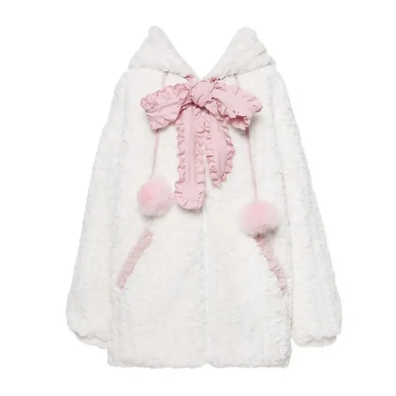 Fuzzy Neko Pompom Hooded Coat