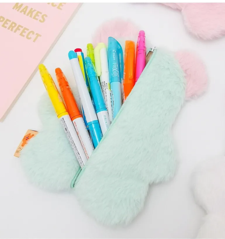 Fuzzy Pastel Bear Stationary Bag