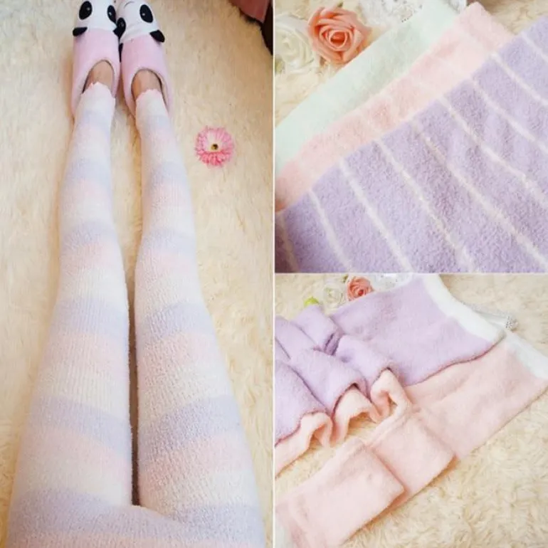 Fuzzy Pastel Long John Leggings