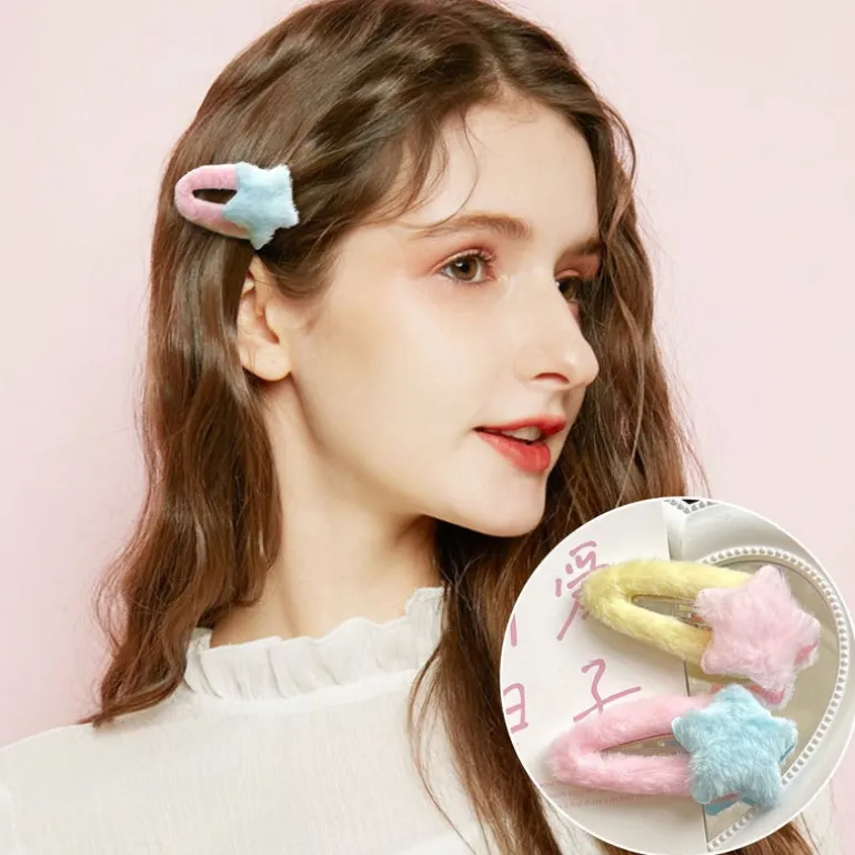 Fuzzy Star Hair Clips
