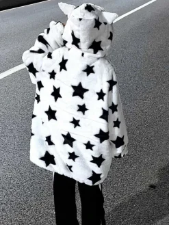 Fuzzy Star Oversized Zip Up Hoodie