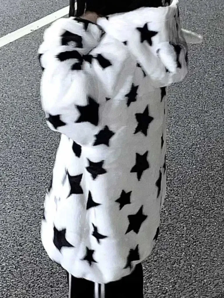 Fuzzy Star Oversized Zip Up Hoodie
