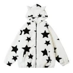 Fuzzy Star Oversized Zip Up Hoodie