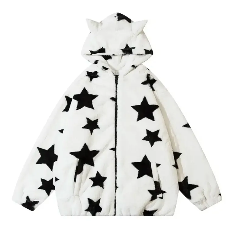 Fuzzy Star Oversized Zip Up Hoodie