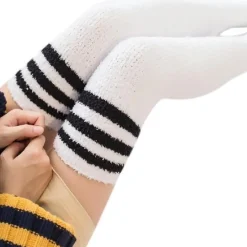 Fuzzy Striped Thigh Highs