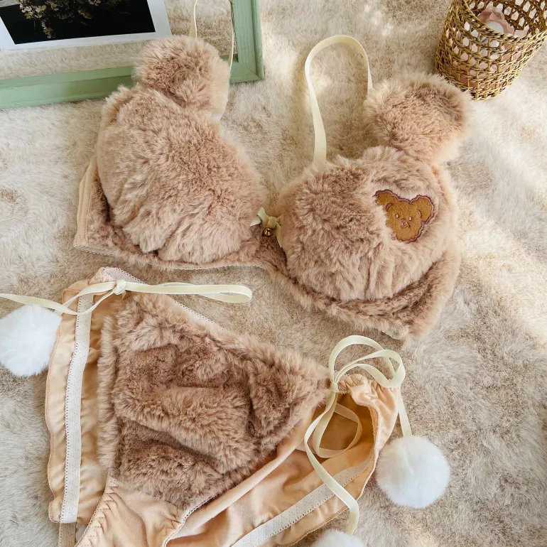 Fuzzy Teddy Bear Lingerie Set