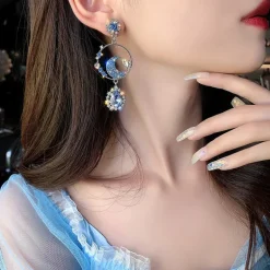 Glittering Star And Moon Drop Earrings