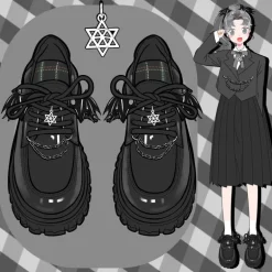 Glossy Black Pentagram Mary Janes