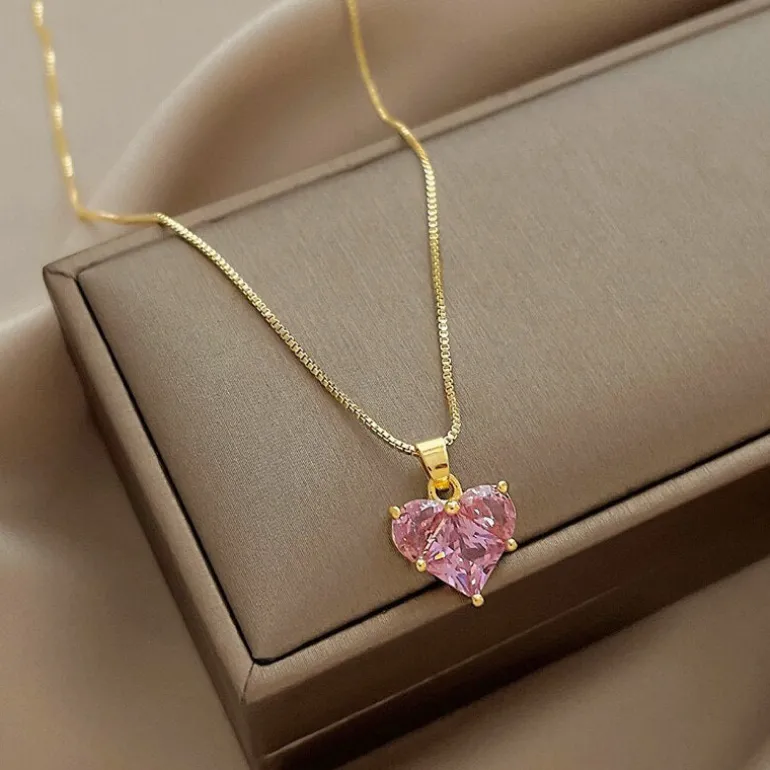 Golden Pink Heart Jewelry Set