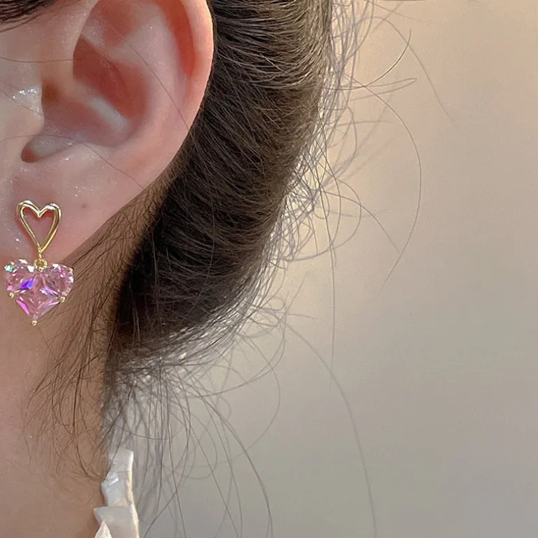 Golden Pink Heart Jewelry Set