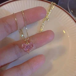 Golden Pink Heart Jewelry Set