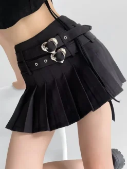 Heart Buckle Pleated Skirt