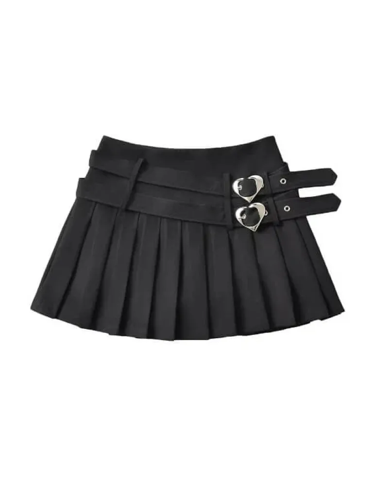 Heart Buckle Pleated Skirt