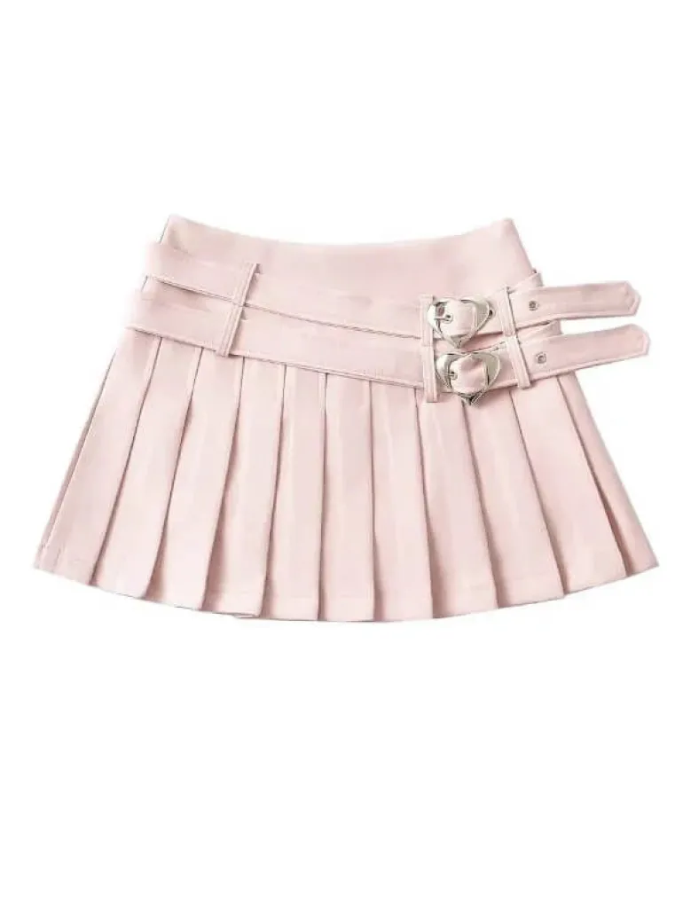 Heart Buckle Pleated Skirt