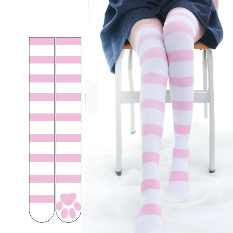 Kitten Paw Striped Socks