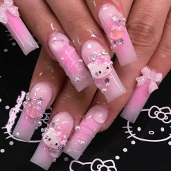 Kitty Square Long 3D Press On Nails