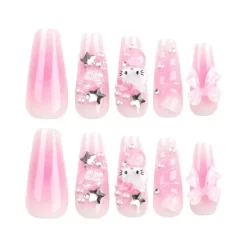 Kitty Square Long 3D Press On Nails