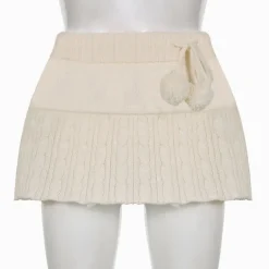 Knit Beige Pompom Skirt