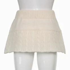 Knit Beige Pompom Skirt