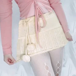 Knit Beige Pompom Skirt