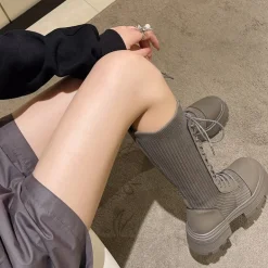 Knit Platform Knee High Boots