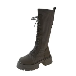 Knit Platform Knee High Boots