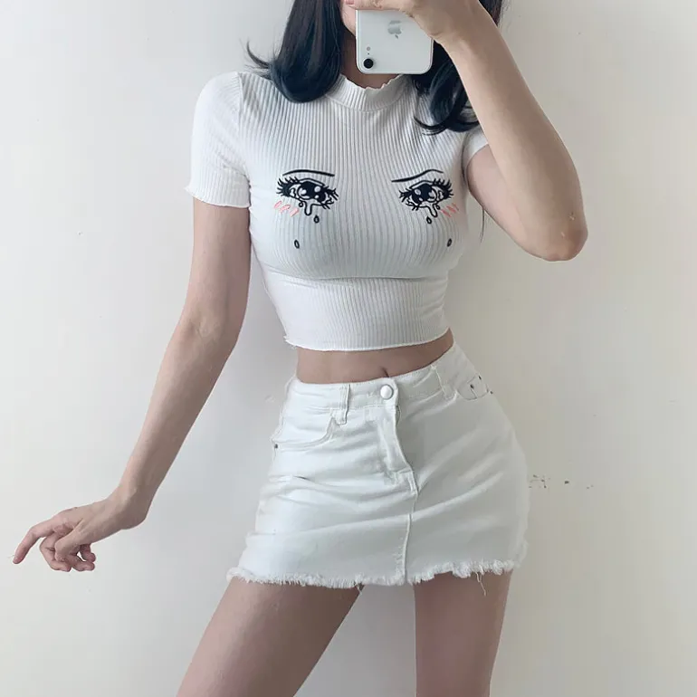 Knit Sad Eyes Crop Top