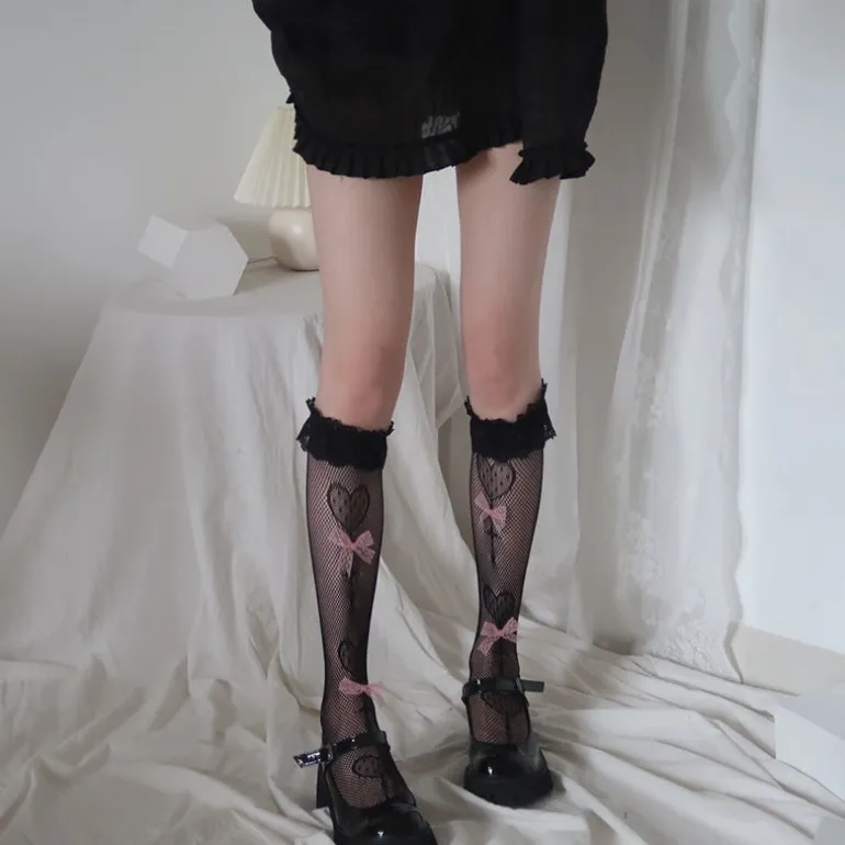 Lace Heart & Ribbon Stockings
