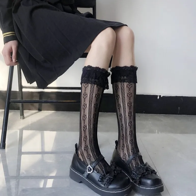 Lace Heart & Ribbon Stockings