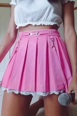 Lace Hemmed Pleated Skirt