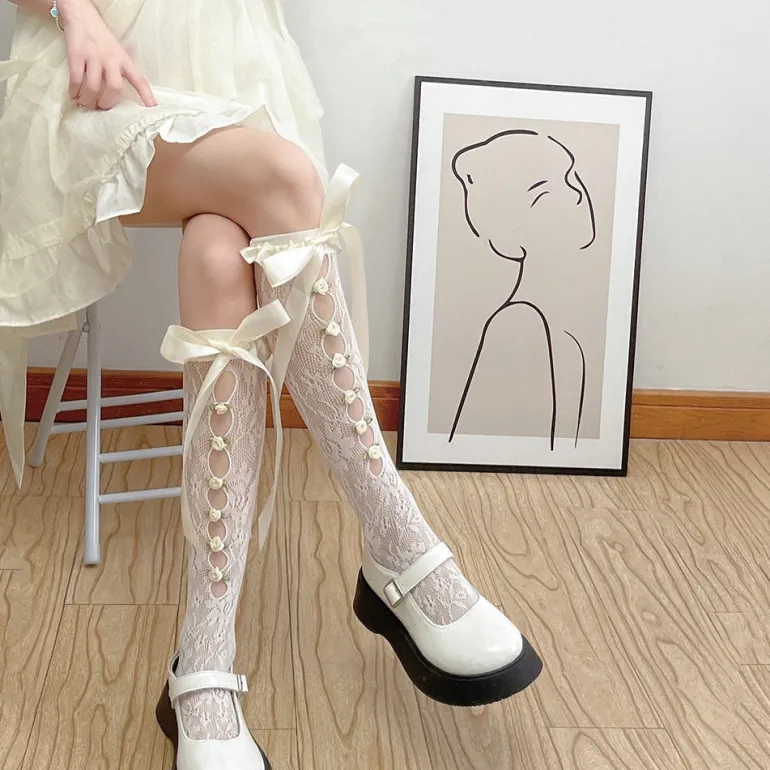 Lace Ribbon & Rosebud Stockings