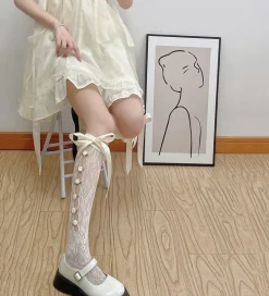 Lace Ribbon & Rosebud Stockings