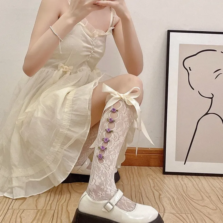 Lace Ribbon & Rosebud Stockings