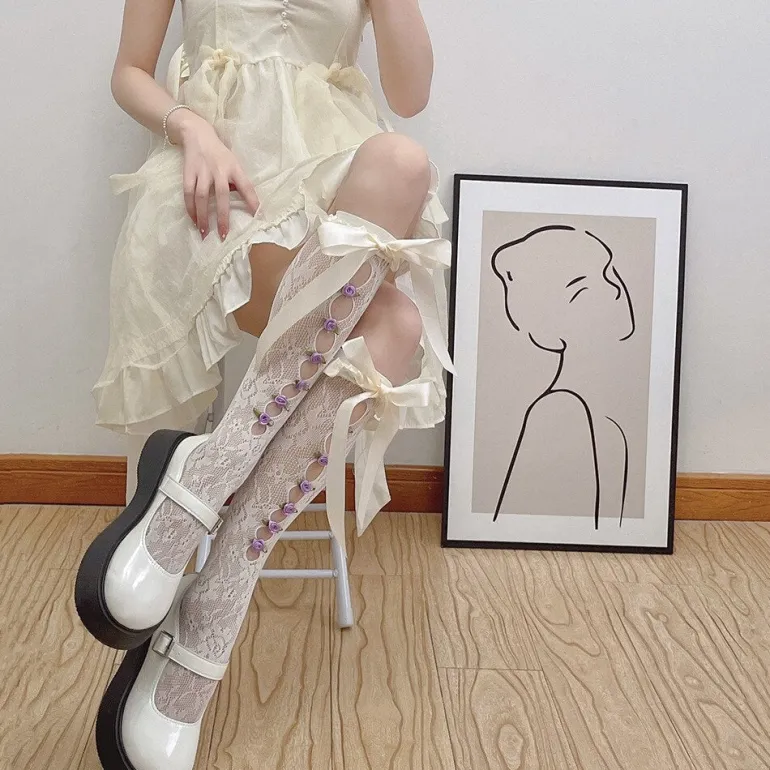 Lace Ribbon & Rosebud Stockings