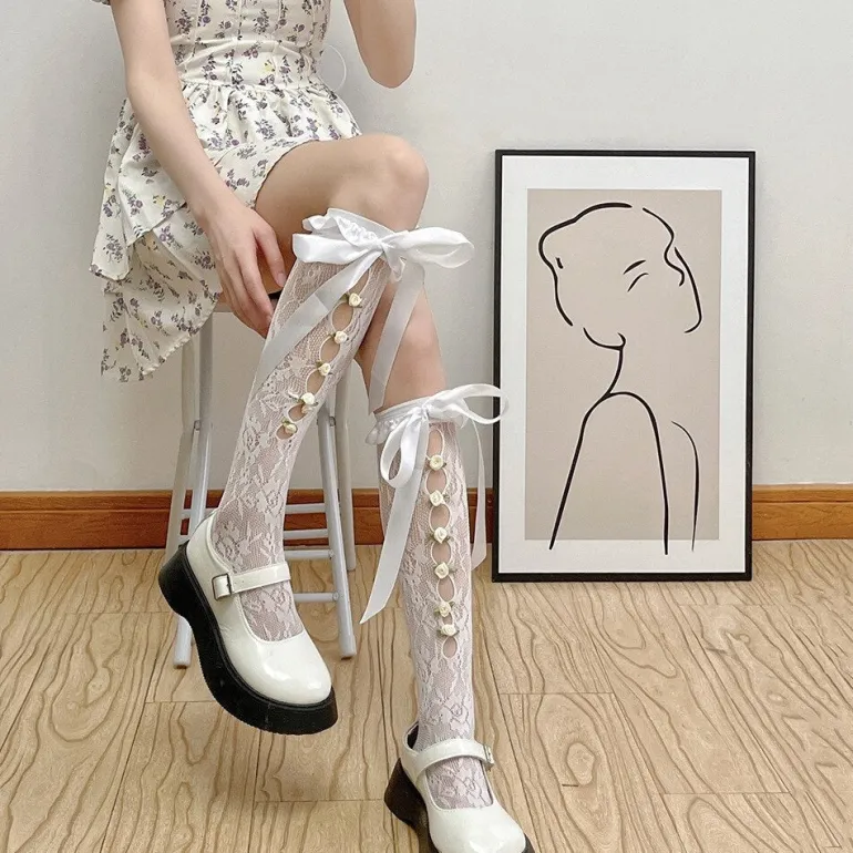 Lace Ribbon & Rosebud Stockings