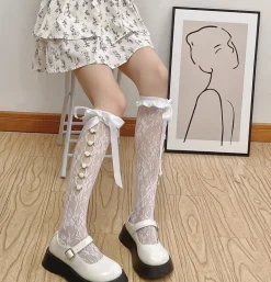 Lace Ribbon & Rosebud Stockings