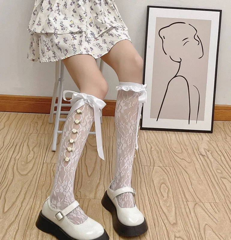 Lace Ribbon & Rosebud Stockings